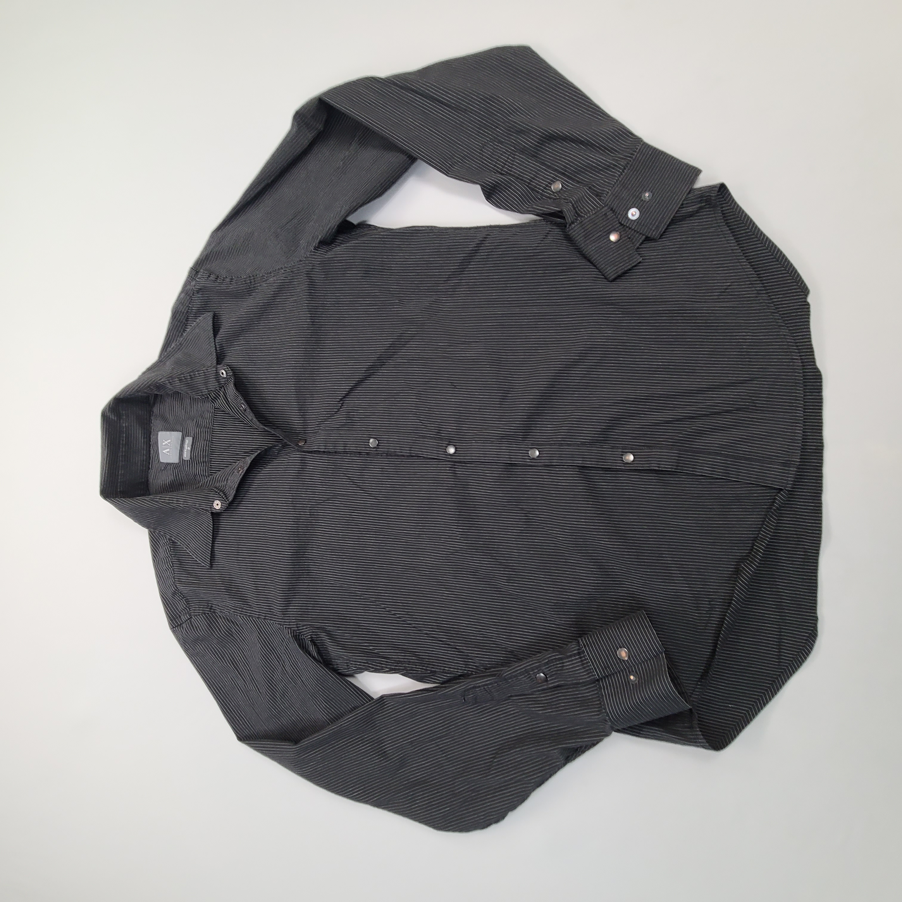 Armani Exchange Shirt Mens Medium Black Pinstripe Button Up Dressy Modern Style